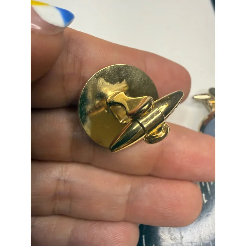 Gold Tone Blue Jasperware Style Crab Cufflinks Nautical Coastal PAT 1144883